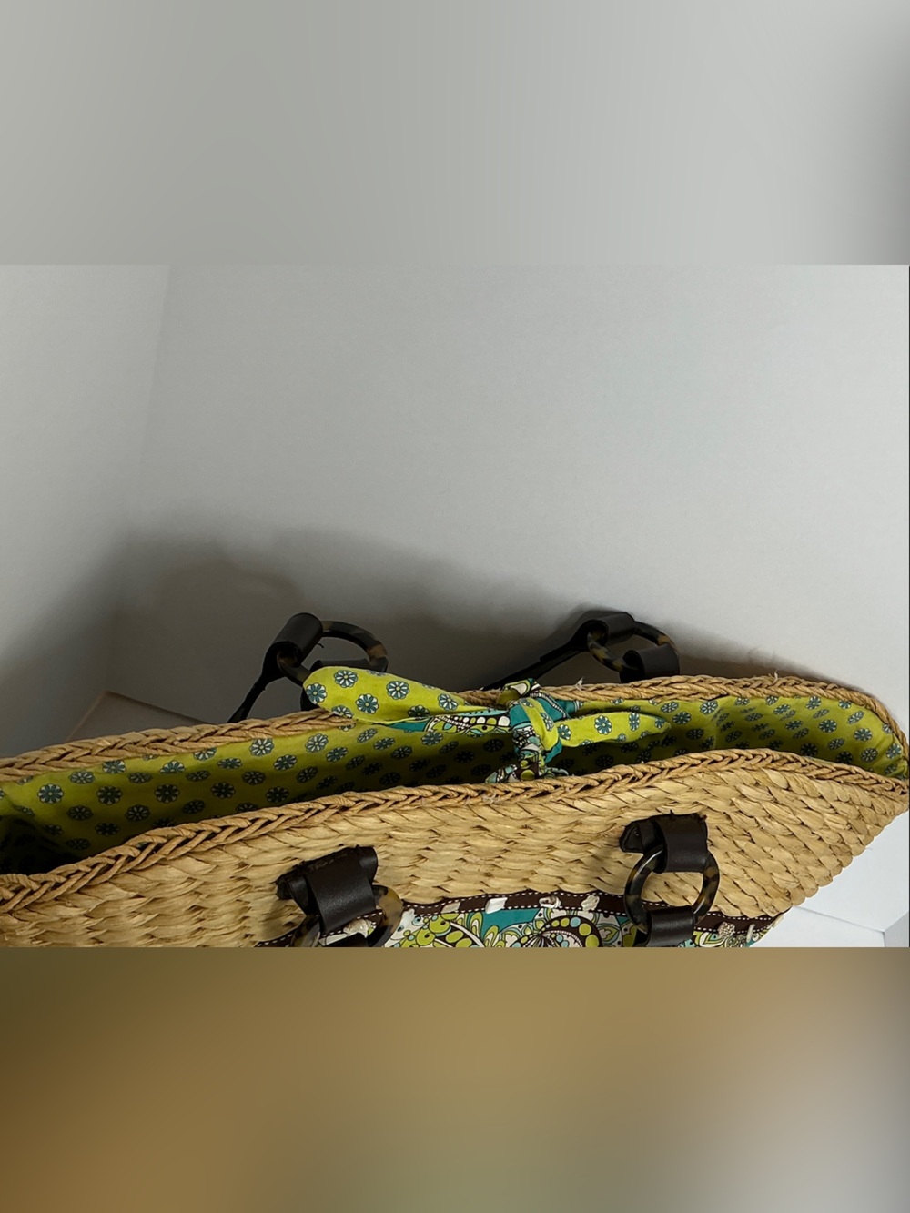 Vera Bradley Straw Tote with Teal and Green Paisley Panels - Picture 10 of 10